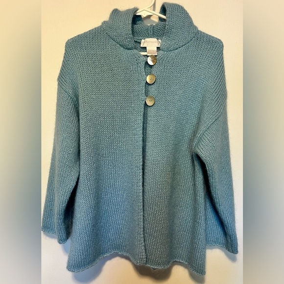 SOFT SURROUNDINGS Women's Light Blue Hooded Cardigan Mohair Sweater Size PS - Picture 1 of 5